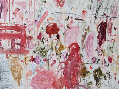 Karina Gentinetta Ranunculus II Oversized Acrylic Oil Pastels and Pencils Red Abstract 84 x60 