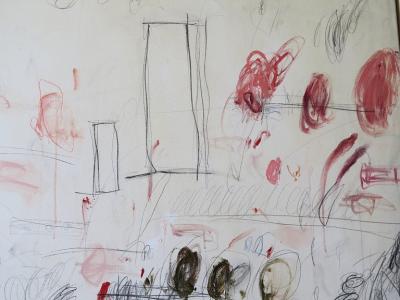 Karina Gentinetta Ranunculus II Oversized Acrylic Oil Pastels and Pencils Red Abstract 84 x60 