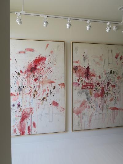 Karina Gentinetta Ranunculus II Oversized Acrylic Oil Pastels and Pencils Red Abstract 84 x60 