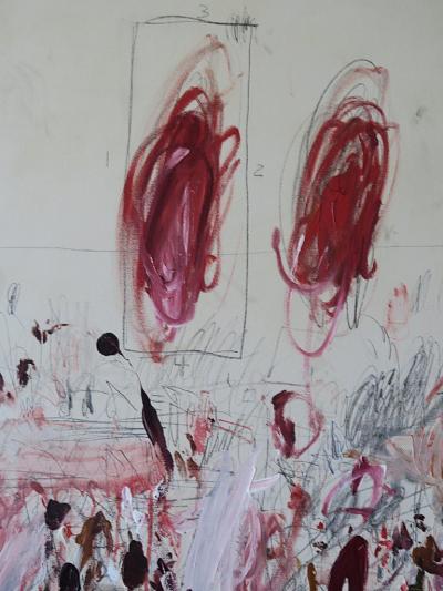 Karina Gentinetta Rhapsody in Red Large Scale Acrylic Oil Pastels Pencils Abstract 72 x60 