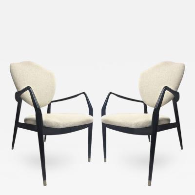 Karl Erik Ekselius Karl Erik Ekselius Rare Pair of R Black Lacquered Chairs Covered in Alpaca Cloth