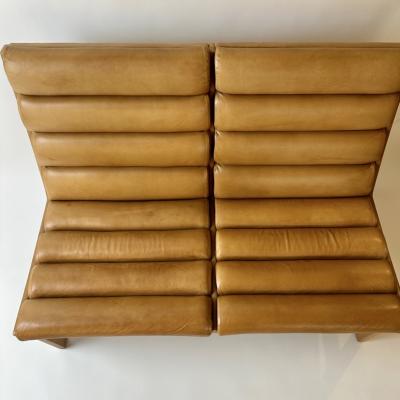 Karl Erik Ekselius Mid Century Modern Pair of Swedish Oak Cognac Leather Sofas by K E Ekselius