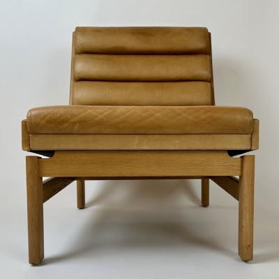 Karl Erik Ekselius Mid Century Modern Swedish Oak Cognac Leather Lounge Chair by K E Ekselius