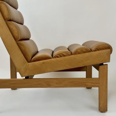 Karl Erik Ekselius Mid Century Modern Swedish Oak Cognac Leather Lounge Chair by K E Ekselius