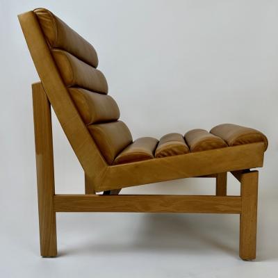 Karl Erik Ekselius Mid Century Modern Swedish Oak Cognac Leather Lounge Chair by K E Ekselius