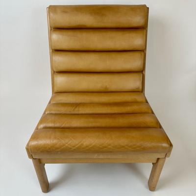 Karl Erik Ekselius Mid Century Modern Swedish Oak Cognac Leather Lounge Chair by K E Ekselius
