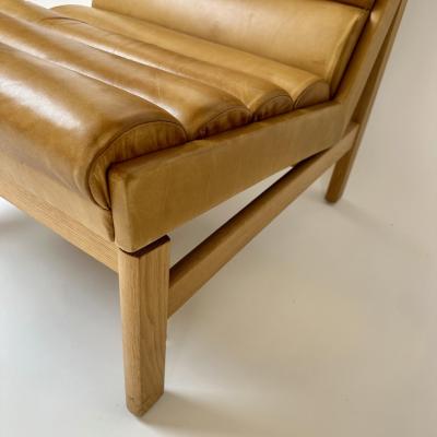 Karl Erik Ekselius Mid Century Modern Swedish Oak Cognac Leather Lounge Chair by K E Ekselius