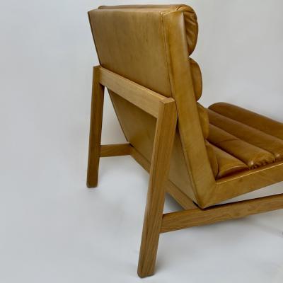 Karl Erik Ekselius Mid Century Modern Swedish Oak Cognac Leather Lounge Chair by K E Ekselius