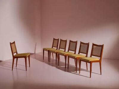 Karl Erik Ekselius six chairs made of wood straw and fabric Sweden 1950s