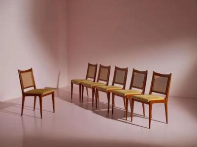 Karl Erik Ekselius six chairs made of wood straw and fabric Sweden 1950s