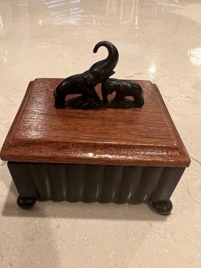 Karl Hagenauer AUSTRIAN ART DECO ELEPHANT BRONZE AND WOOD BOX