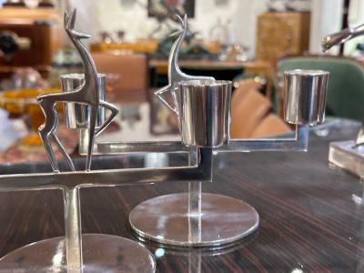Karl Hagenauer Karl Hagenauer Pair of Modernist Art Deco Silvered Bronze Candlesticks