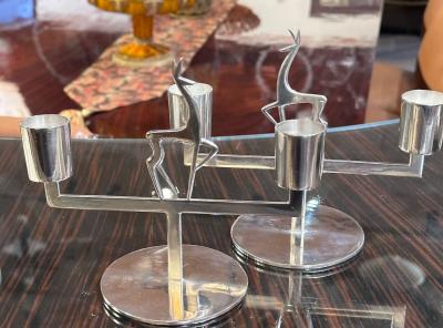 Karl Hagenauer Karl Hagenauer Pair of Modernist Art Deco Silvered Bronze Candlesticks