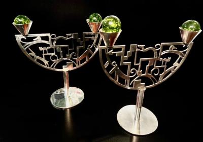 Karl Hagenauer Rare Pair of Karl Hagenauer Austrian Art Deco Candle Holders
