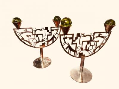 Karl Hagenauer Rare Pair of Karl Hagenauer Austrian Art Deco Candle Holders