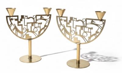 Karl Hagenauer Rare Pair of Karl Hagenauer Austrian Art Deco Candle Holders