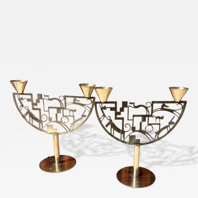 Karl Hagenauer Rare Pair of Karl Hagenauer Austrian Art Deco Candle Holders