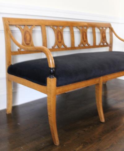 Karl Johan Neoclassic Marquetry Danish Four Seat Bench