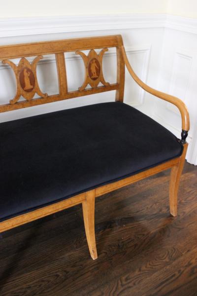 Karl Johan Neoclassic Marquetry Danish Four Seat Bench