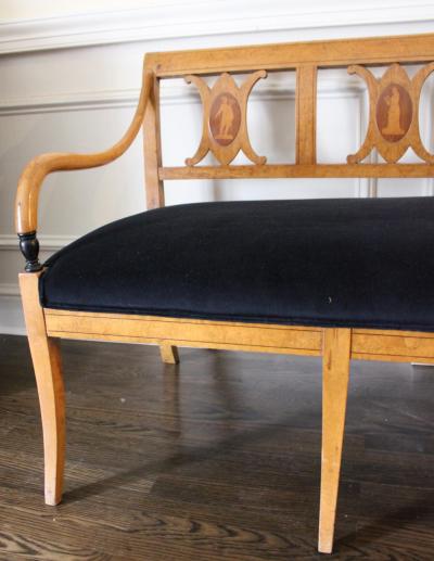 Karl Johan Neoclassic Marquetry Danish Four Seat Bench
