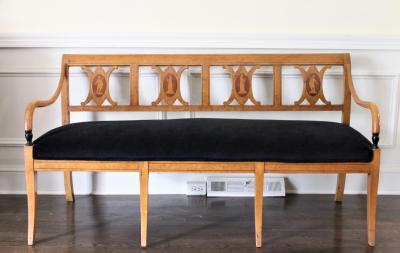 Karl Johan Neoclassic Marquetry Danish Four Seat Bench