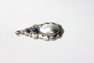 Karl Johann Bauer Jugendstil Lapis MOP Seed Pearls Silver Necklace by Karl Bauer 1906 Germany