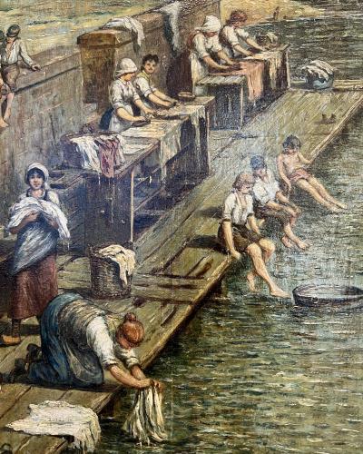 Karl Otto Flecken The Washerwomen oil on panel by Otto Flecken Germany 1922