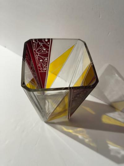 Karl Palda Art Deco Crystal Vase with Ruby Red and Amber by Karl Palda