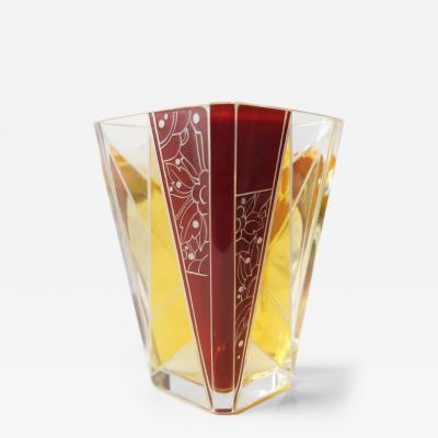 Karl Palda Art Deco Crystal Vase with Ruby Red and Amber by Karl Palda