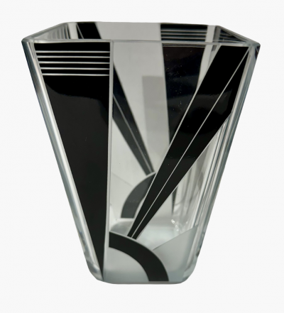 Karl Palda Art Deco Vase with Black Enameled Crystal by Palda