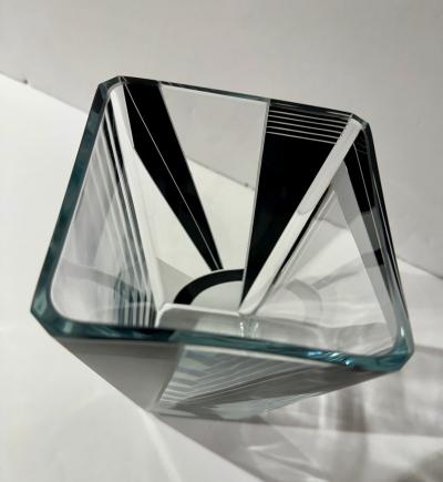 Karl Palda Art Deco Vase with Black Enameled Crystal by Palda