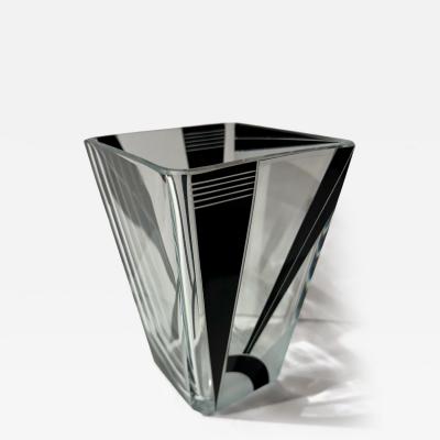 Karl Palda Art Deco Vase with Black Enameled Crystal by Palda