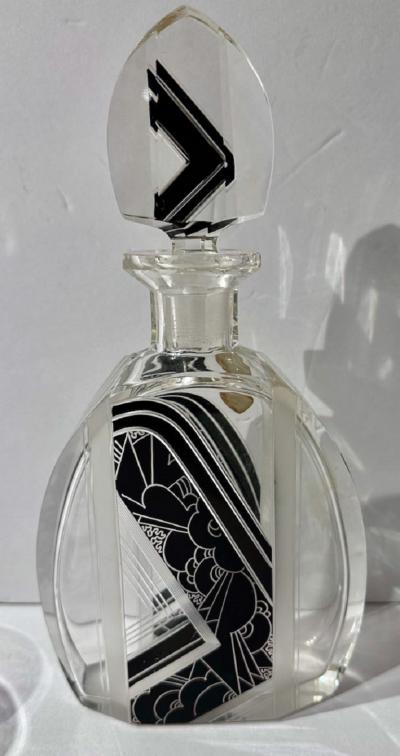 Karl Palda Decanter and Glasses by Karl Palda with Black Modernist Pattern