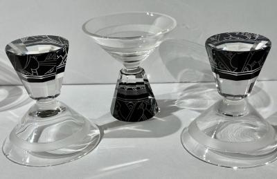 Karl Palda Decanter and Glasses by Karl Palda with Black Modernist Pattern