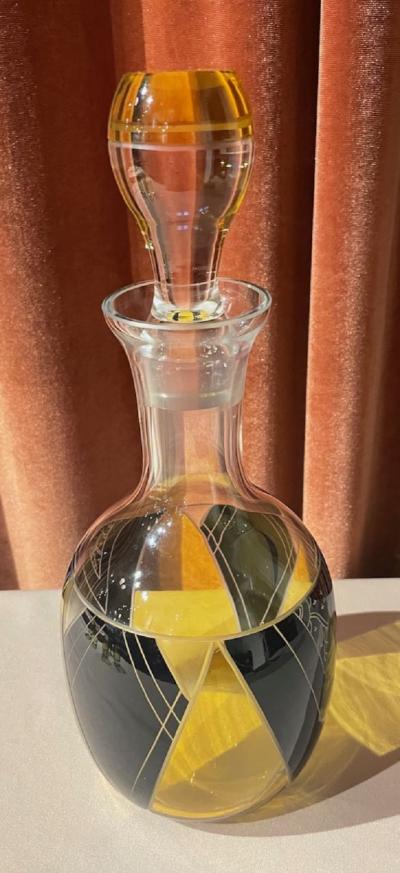 Karl Palda Decanter and Glasses by Karl Palda with Yellow Black Pattern