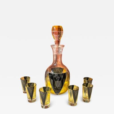 Karl Palda Decanter and Glasses by Karl Palda with Yellow Black Pattern