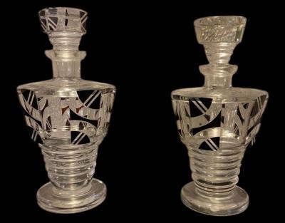 Karl Palda Pair of Matching Czech Art Deco Decanters in the Style of Karl Palda