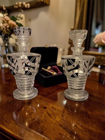 Karl Palda Pair of Matching Czech Art Deco Decanters in the Style of Karl Palda