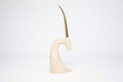 Karl Springer 1970 s Dramaric Stone Brass Sculpture of Antelope