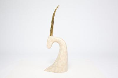 Karl Springer 1970 s Dramaric Stone Brass Sculpture of Antelope