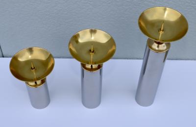 Karl Springer 1980s Brass And chrome Karl Springer Style Candle Holders