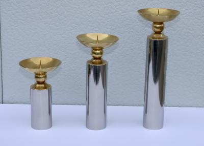 Karl Springer 1980s Brass And chrome Karl Springer Style Candle Holders