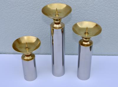 Karl Springer 1980s Brass And chrome Karl Springer Style Candle Holders