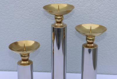 Karl Springer 1980s Brass And chrome Karl Springer Style Candle Holders