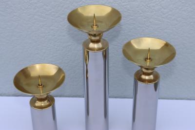 Karl Springer 1980s Brass And chrome Karl Springer Style Candle Holders