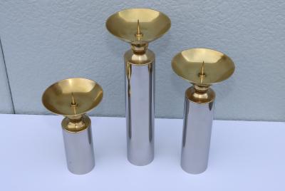 Karl Springer 1980s Brass And chrome Karl Springer Style Candle Holders
