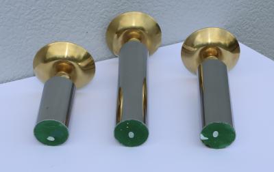 Karl Springer 1980s Brass And chrome Karl Springer Style Candle Holders