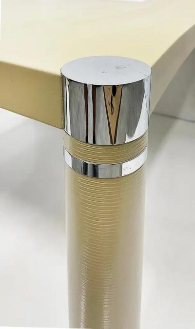 Karl Springer 1980s Embossed Leather Chrome Game Table Karl Springer Style Newly Restored