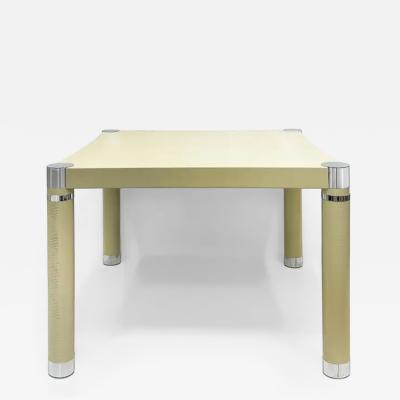 Karl Springer 1980s Embossed Leather Chrome Game Table Karl Springer Style Newly Restored