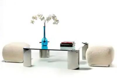 Karl Springer 1980s Sculptural Karl Springer Coffee Table in Glass and Stainless Steel